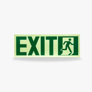 Safety Man Running Right Sign Plaque d'aluminium Photoluminescente (Glow In The Dark) Exit Sign