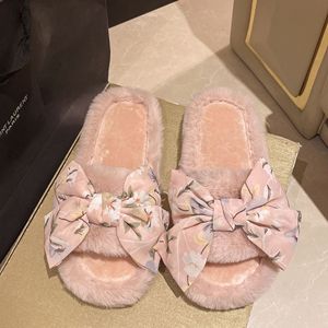 Factory Direct Sales PVC Sole Fashion Bow Slippers Flannel Warm Slippers for Autumn and Winter With Factory Latest - Product Image 4