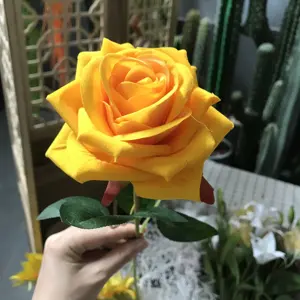 QiHao Bunga Flanel Buatan Nilon Palsu, Bunga Mawar Batang Tunggal untuk Dekorasi Pernikahan