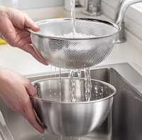 Cesta de drenaje multifuncional de acero inoxidable de grado alimenticio con función de lavado de verduras y arroz para la preparación de alimentos en la cocina