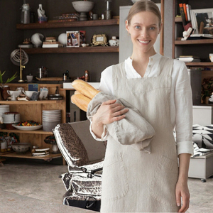 Tablier de cuisine en coton et lin doux à bretelles croisées, style français, logo personnalisé, sans manches, pour femmes - Product Image 4