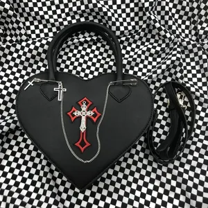 Estilo gótico de las mujeres amor corazón monedero bolso Y2k Hot Girls Punk bolso de hombro decoración de Metal <span class=keywords><strong>mujer</strong></span> negro Cool Messenger Bags - Product Image 6