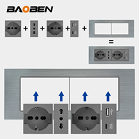 Prise intelligente standard italienne BAOBEN avec charge rapide Type-C, panneau de commande gris, adaptée à une utilisation à la maison et au bureau