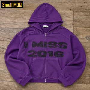 Wholesale Premium Quality Distressed <b>Purple</b> <b>Hoodie</b> Custom Logo Vintage Washed Oversized <b>Men</b> Sweatshirt Manufacturer - Product Image 1