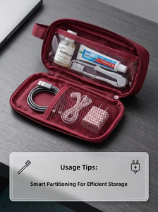 Rectangular Storage <strong>Bag</strong> with Mesh <strong>Compartments</strong> in Red, Black, and Pink, Large Capacity Portable Travel Women's <strong>Makeup</strong> <strong>Bag</strong> - Product Image 3