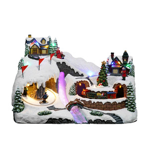 Villaggi Natalizi <span class=keywords><strong>da</strong></span> <span class=keywords><strong>Tavolo</strong></span> in Resina Ecologica Fatti a Mano con Luci LED, Babbo Natale e Signora Natale su <span class=keywords><strong>Bicicletta</strong></span> con Funzione di Movimento Avanti/Indietro - Product Image 3