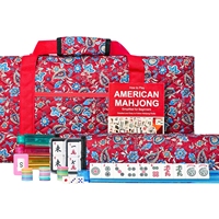 AIBILE Ensemble de Mahjong de Luxe Moderne et Durable à Motif Floral, 166 Tuiles Américaines avec Sac Souple Rouge, Supports et Poussoirs – Ensemble Complet