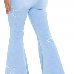 Jeans amples pour femmes en gros, personnalisés, délavés, brodés, en denim, pantalons à jambes larges, jeans évasés pour femmes - Product Image 3