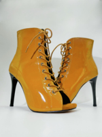 Femmes 9cm talon haut cheville sandale jaune PU cuir Peep Jazz bottes de danse latine fermeture à lacets pour automne hiver moderne Tango