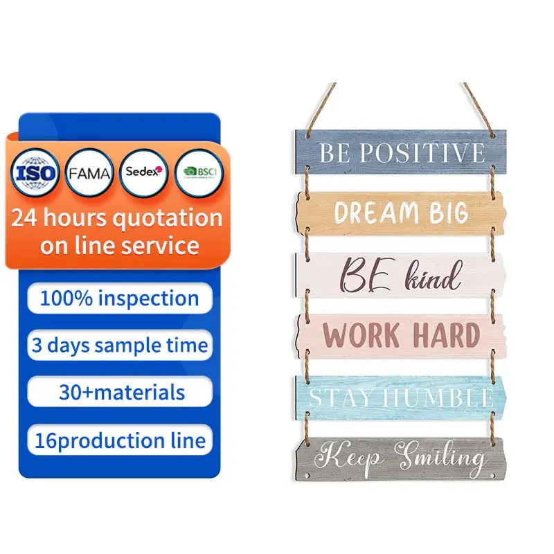 6 Pieces Hanging Plaque Sign Inspirational Wall Art Farmhouse Wooden Wall Signs Positive Wall Plaque with Quotes
