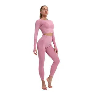 Toptan Fitness Yoga giyim 5 adet dikişsiz egzersiz kadın spor setleri spor takım elbise spor setleri