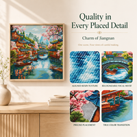 Kit de Peinture Diamant KS Craft Premium, Art Chinois Traditionnel, Motif Ville Aquatique du Jiangnan, Toile DIY Écologique