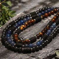 Collier tendance en pierre naturelle œil de tigre, ensemble de colliers en acier inoxydable étanche pour hommes