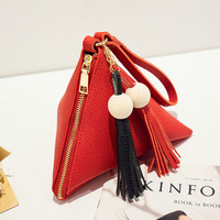 Sac Tendance produk Dropshipping 2024 dompet desainer mewah 2025 tas Mini wanita rumbai kulit dompet segitiga kecil lucu
