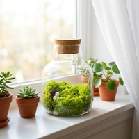Vase en verre borosilicate de haute qualité OEM avec couvercle en liège pour plantes hydroponiques et mousse