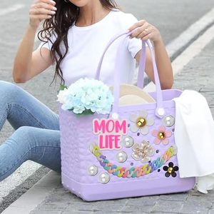 Bogg Bag Charms <b>Accessories</b> Set with Pearls Flowers Chain Decorative Bogg Bag for Women Girls Rubber <b>Beach</b> Tote Bag Insert Charm - Product Image 4