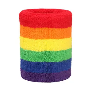 Custom logo Sports colorful sweatband wristband elastic breathable stretch rainbow terry cotton wrist sweatbands