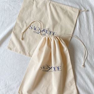 Low MOQ 100% Organic Cotton <b>Drawstring</b> <b>Pouch</b> Bag Natural Cotton Storage Bag Reusable Pure Cotton Gift Bag With Printed Logo - Product Image 1