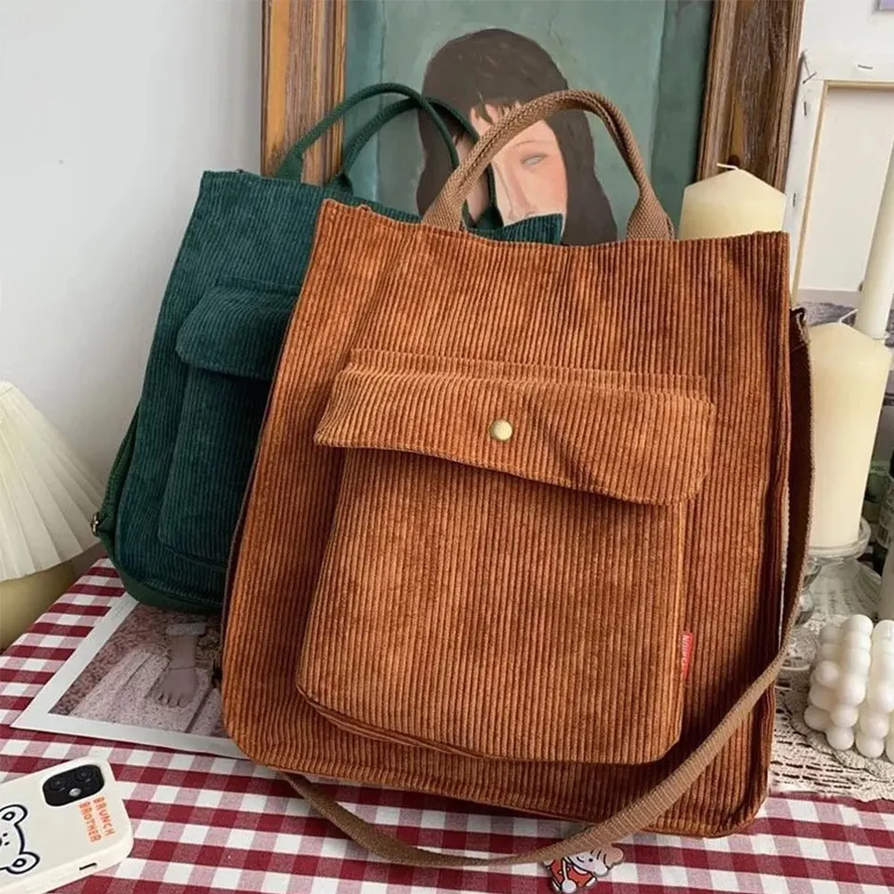 Wholesale Large Capacity Fashion Handbag Women Crossbody Brown Corduroy Tote Bag