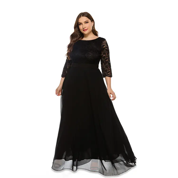 2022 Plus Size High Quality Maxi Long Evening Dresses For Women Wholesale China Top Quality Hollow Lace Chiffon Evening Dress