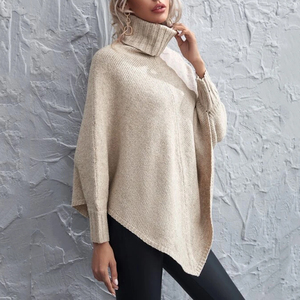 Vintage Asymétrique Ourlet <span class=keywords><strong>Col</strong></span> <span class=keywords><strong>Roulé</strong></span> <span class=keywords><strong>Pull</strong></span> Poncho Plaine Femmes de Chandails À <span class=keywords><strong>Col</strong></span> <span class=keywords><strong>Roulé</strong></span> - Product Image 3