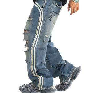 Pantalon cargo vintage 100 % coton délavé à l'acide, coupe large, double genouillère, style jean de travail, pour homme, personnalisable OEM - Product Image 2