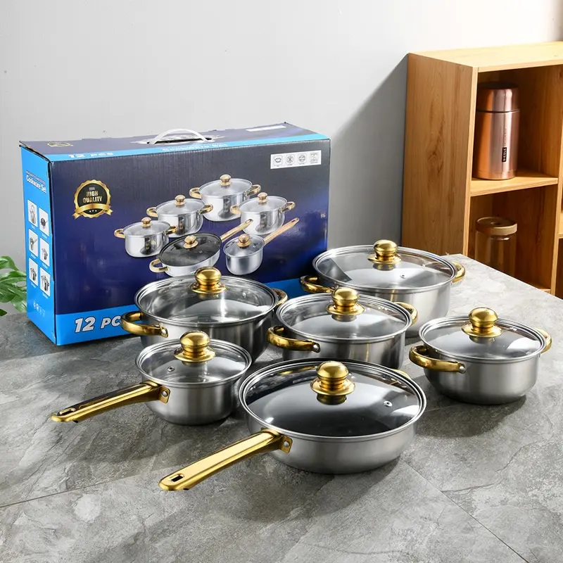 Manufacturer high quality cookware sets kitchen stainless steel pots and pans cooking pot 12 pieces