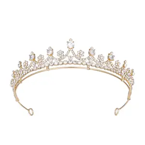 Simple novia Tiara circón novia oro desfile corona blanca accesorios para el cabello corona para Quinceañera