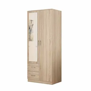 High Quality Simple Style Elegant Modern Home Furniture Mirror Closet Bedroom Wardrobe with 2 Drawers