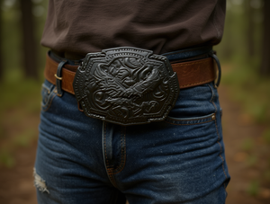 Fibbia per cintura grande Alien Silver nera, 4,5 cm, in lega placcata, stile da uomo - Product Image 2