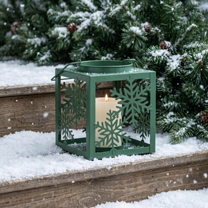 2026 Christmas & Wedding Home Decorations Mini Metal Lead Free <b>Candle</b> Holder <b>Lantern</b> with Snowflake Design Tabletop & Hanging - Product Image 1
