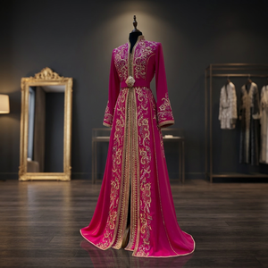 Élégante Robe Caftan Longue de Soirée en Satin Marocain à Imprimé Floral Anti-Plis, Blanche, Takchita pour Femme, Naturelle et Respirante, Idéale pour le Nikkah - Product Image 3