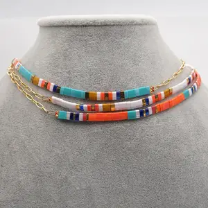 Go2boho Bohemian Trendy Native Choker Adjustment Necklace Jewelry Colorful Miyuki Tila Beaded Necklaces For Women
