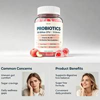 Probiotiques 50 Milliards UFC 13 Souches Mélange de Prébiotiques Fibres Sans Sucre Saveur Pêche 60 Gummies Complément OEM