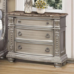 Juego de Muebles de Dormitorio con Cama Tufted Sleigh, Cómoda, Mesita de Noche y Cajonera, con Detalles Ornamentados y Tallados, Estilo Glamuroso Vintage - Product Image 2