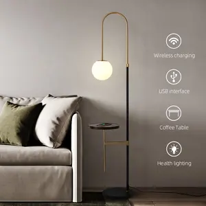 Postmodern Contracted Iron Floor Lamp Sitting Room Bedroom Nordic Style Glass Ball Wireless Charging USB Interface Floor Lamp