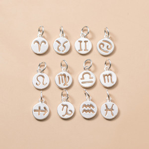 Ciondolo Rotondo Cavo con 12 Segni Zodiacali in <span class=keywords><strong>Argento</strong></span> Sterling <span class=keywords><strong>925</strong></span> per Creazione di Gioielli - Product Image 1