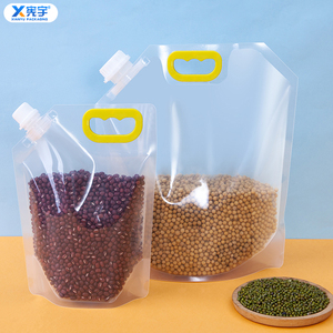 Sac à <span class=keywords><strong>eau</strong></span> pliable transparent portable avec logo personnalisé, pochette réutilisable pour liquides avec bec verseur et poignées pour <span class=keywords><strong>eau</strong></span>, jus, bière, céréales - Product Image 4