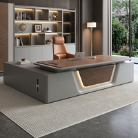 Bureau de direction en bois, mobilier de bureau modulaire, bureau de direction au design moderne, plateau de table en bois de noyer gris, ensemble bureau et chaise de bureau