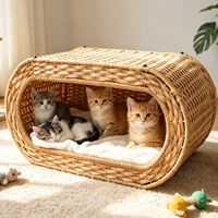 Lit pour chat en rotin, niche tressée pour animaux de compagnie avec coussin moelleux, maison pour chat d'intérieur pour petits chiens et chats, meuble pour animaux de compagnie lavable pour chambre à coucher, balcon