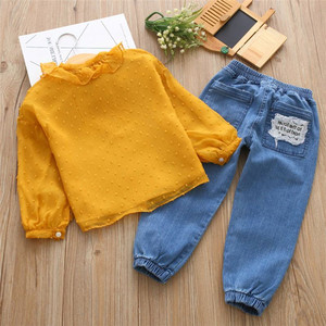 Nuovo Stile Moda Europea Abbigliamento Bambina per il Ringraziamento - Completo Camicia e Jeans per Bambini - Product Image 5