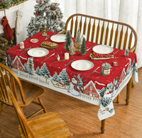 Nappe de Noël Horaldaily en polyester tissé imperméable 52x70 pouces, motif bonhomme de neige et sapins de Noël, rouge, lavable, personnalisable