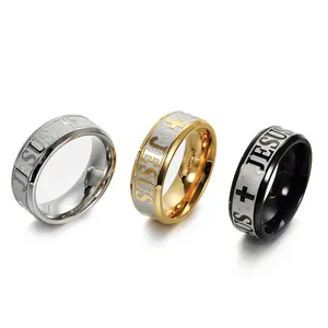 Christian Jesus Chéo Vòng Tôn Giáo nhẫn thép không gỉ cho nam giới bán buôn OPP Túi Vàng engagement Rings hình ảnh 10g 8mm