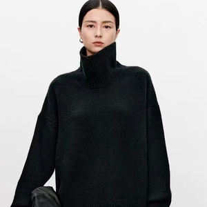 Maglione di puro Cashmere 100% a collo alto pesante e spesso da <span class=keywords><strong>donna</strong></span> allentato maglione lavorato a maglia a vento pigro. - Product Image 6