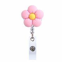 Porte-badge rétractable en ABS et résine motif fleur de dessin animé avec porte-clés rotatif et pince crocodile, multicolore, cadeau promotionnel
