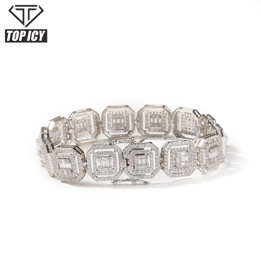 Sehr sehr heißer Verkauf Ins 18 Karat vergoldetes Armband 13mm Iced Out CZ Hip Hop Quadrat Armband Schmuck Männer Frauen Silber Gold Armband