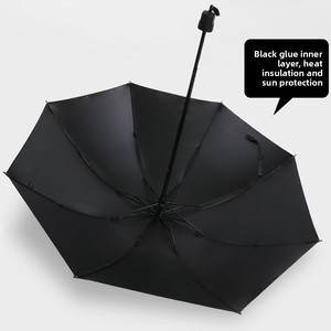 Parapluie noir manuel anti-UV à trois plis, double usage soleil/pluie, pliable, avec logo imprimé, design professionnel, cadeau publicitaire - Product Image 4