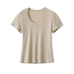 Le nouveau T-shirt à manches courtes de couleur unie <span class=keywords><strong>simple</strong></span> en laine Tencel de l'été 2025 est un haut <span class=keywords><strong>basique</strong></span>, polyvalent <span class=keywords><strong>et</strong></span> amincissant pour les femmes - Product Image 4
