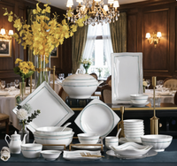 Service de table en porcelaine fine HIHUI de haute qualité, motif paysager blanc, pour mariage, compatible lave-vaisselle, en céramique