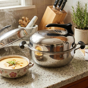 Deshilang Stainless Steel <b>Steamer</b> 2 Tier With Rack For Buns And Soup Pot Household Use - Product Image 1